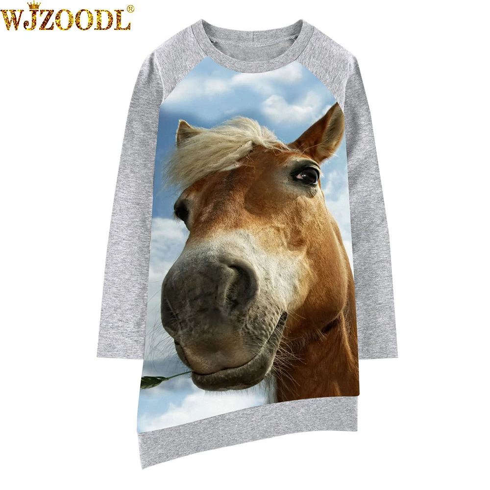girls dress Brown horse Long sleeve new Girl clothing Fashion Kids Baby
