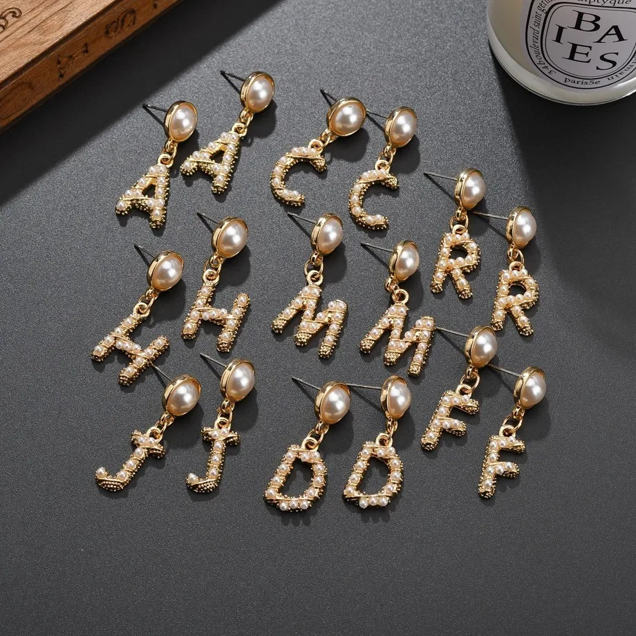 

Fashion Letter Pendant Earrings Imitation Pearl Summer Big Pendant Earrings Personality Sweet Lady OL Style Girlfriend Gift