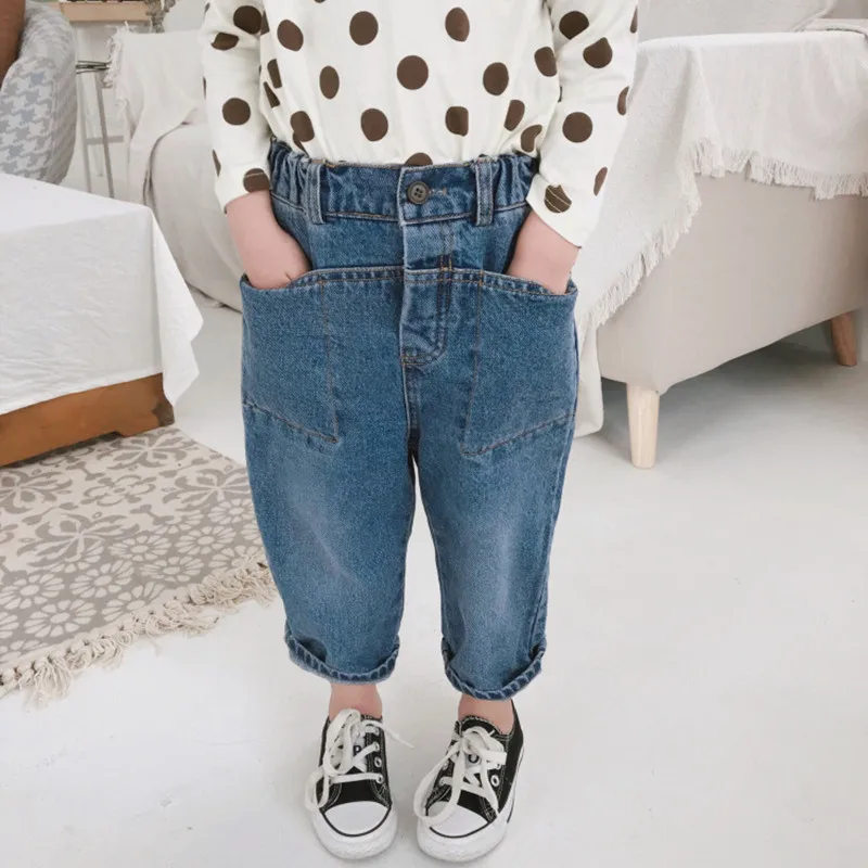 

DFXD Spring Kids Denim Pants Children High Waist Loose Trousers Korean Toddler Casual Radish pants Baby Jeans Pants For 2-7Yrs
