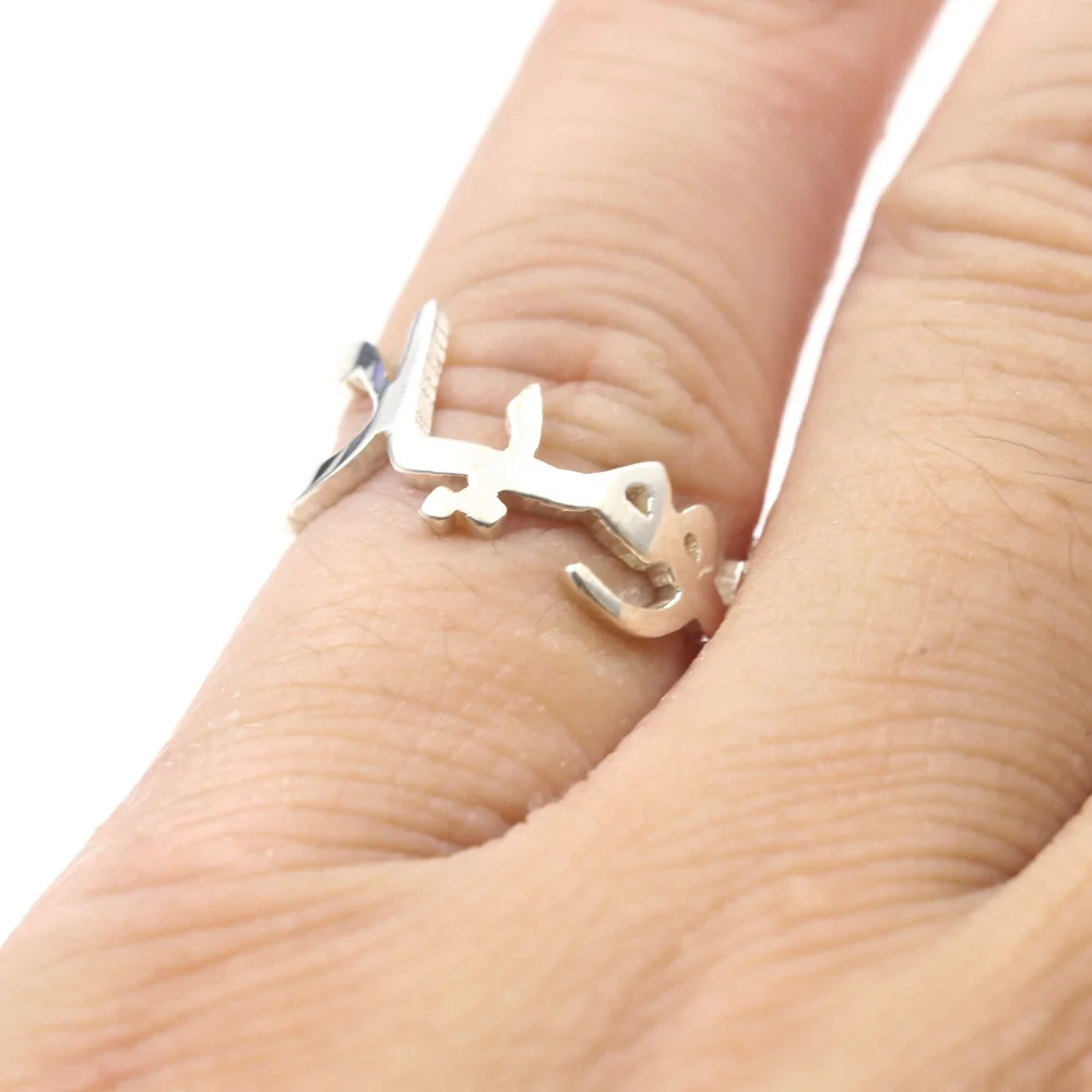 Personalized Arabic Name Ring 925 Solid Silver Women Ring Cut off Retro Customized Wedding Gift