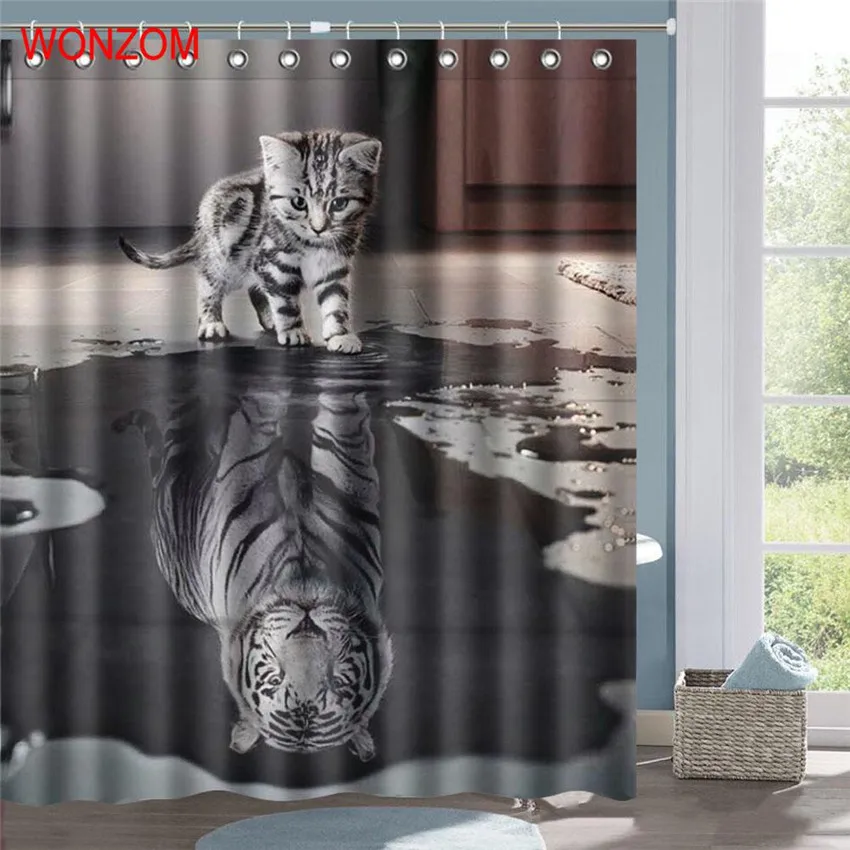 WONZOM Тигр и Кот занавески для душа s с 12 крючками для Mildewproof Ванная комната Декор современные животные для ванной водонепроницаемый занавес подарок