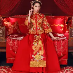 Винтаж красная Свадебная вышивка Cheongsam современный Традиционный китайский стиль свадебное платье Oriental женские Qipao Плюс Размеры S-5XL