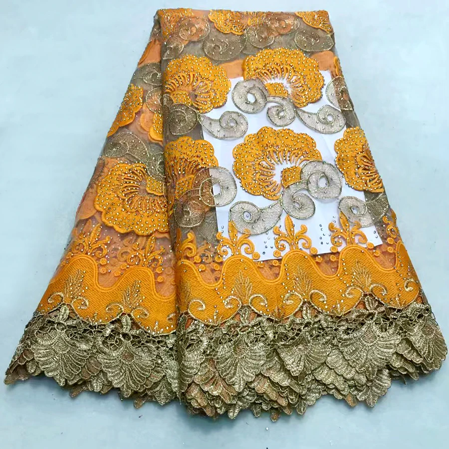 

Latest Silver orange African Laces Fabrics Embroidered African French Lace Fabric Cheap African French Net tulle Lace Fabric