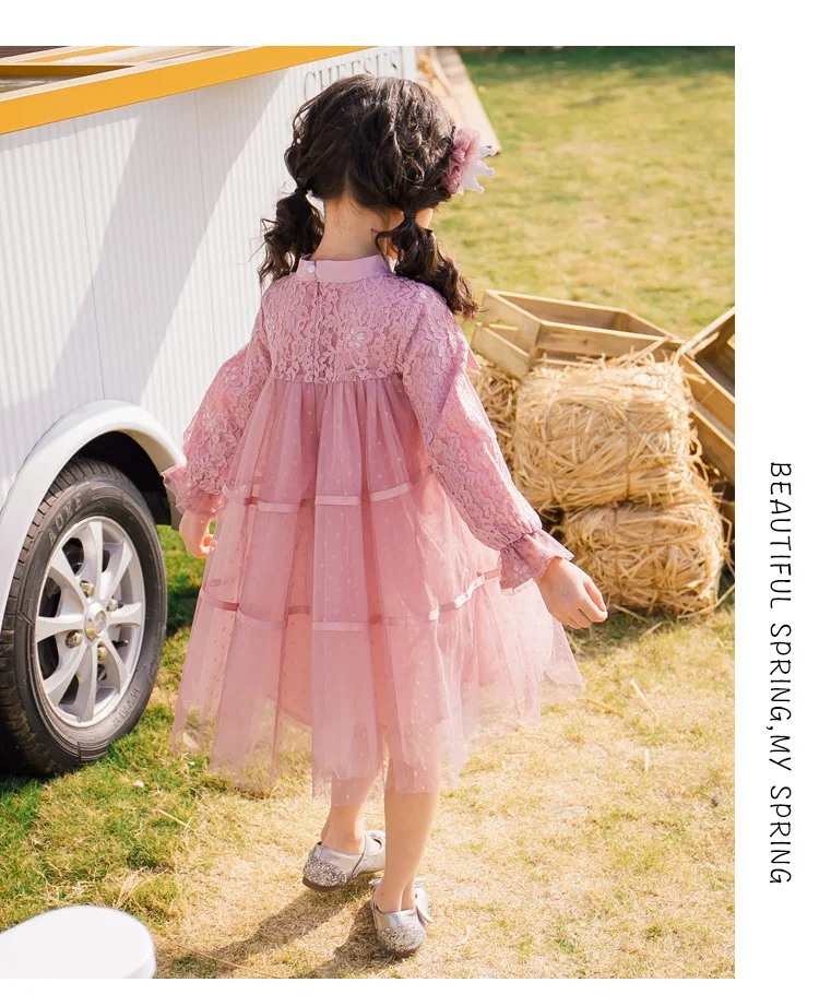 Весеннее Сетчатое платье с длинными рукавами для детей от 5 до 13 лет платья принцессы для маленьких девочек модная детская одежда милые платья для девочек, одежда