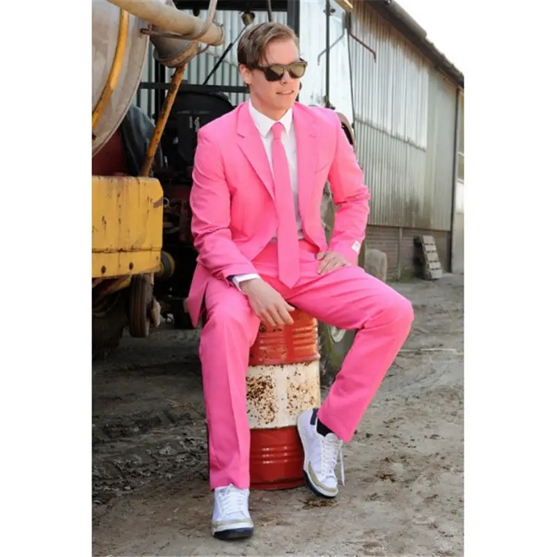 

Custom Made Hot New Pink Slim Fit Men Suits GroomTuxedos Formal Groomsmen Wedding Suits Groom Tuxedos (Jacket+Pants) Z600