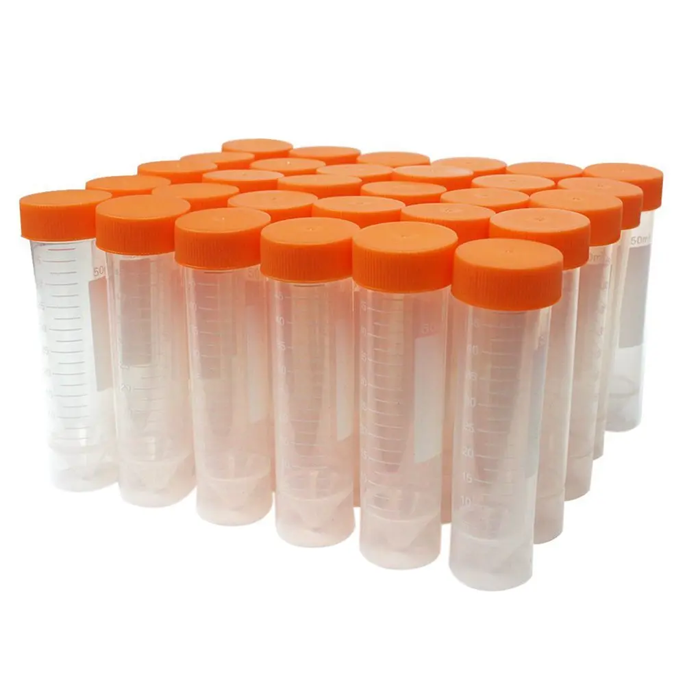 

HOT-30 pcs 50ml Flat-Bottom Plastic Graduated Vial Tube with Screw Cap