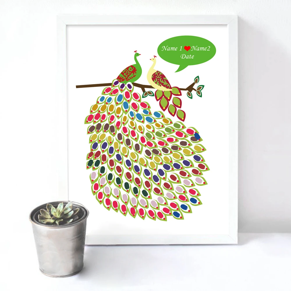 

Colorful Peacock,Canvas Wedding Fingerprint Guest Book,Customized Name Date Guest Book for Engagement Party Wedding Anniversary