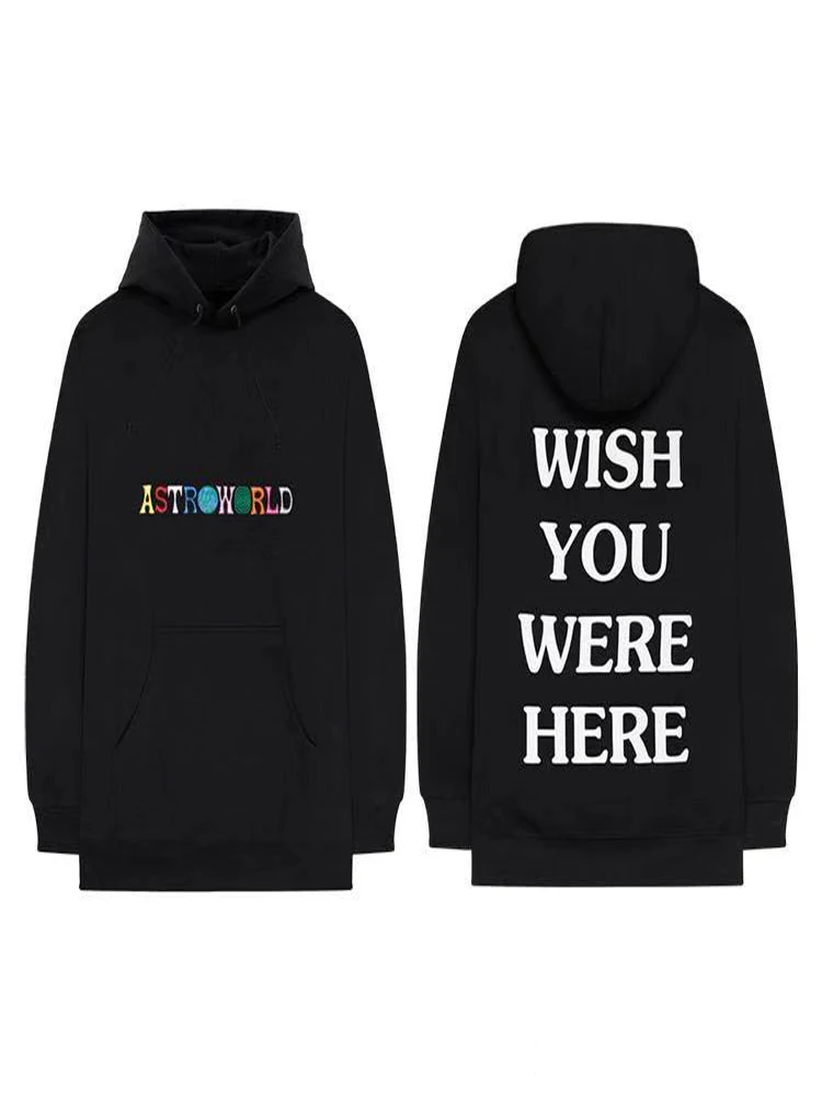 Трэвиса Скотта ASTROWORLD толстовки человек вышивка письмо печати Swag WISH YOU're HERE Толстовка Плюс Размер США S-XXL - Цвет: dan mian ci xiu