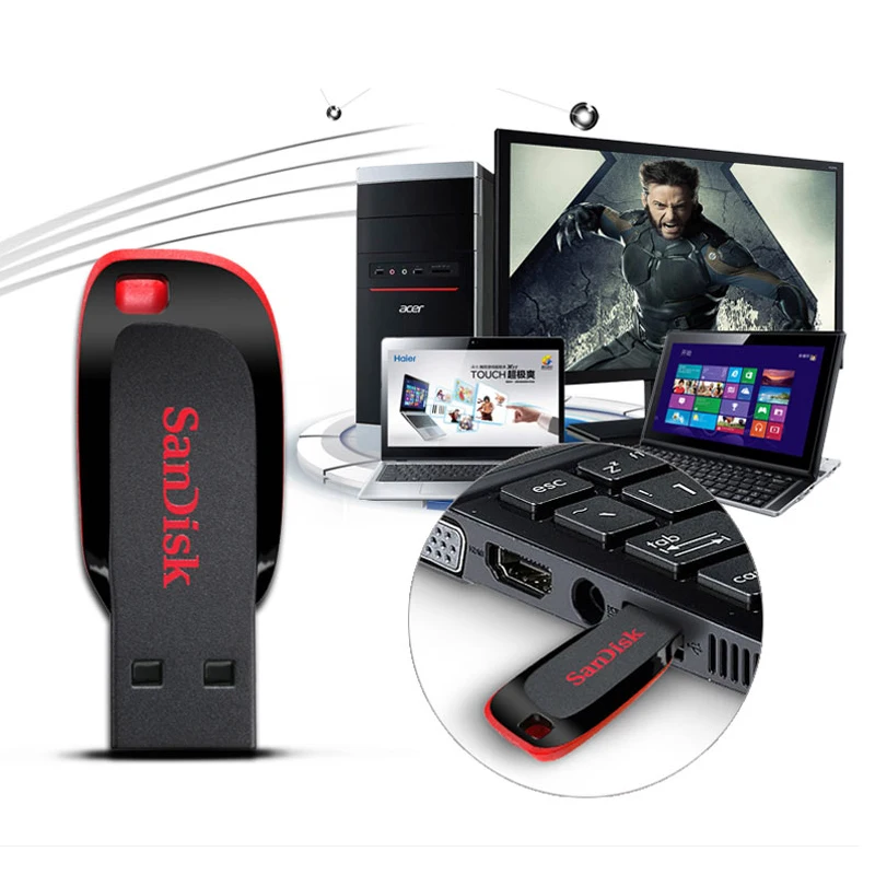 SanDisk USB 2,0 Мини-флеш-накопители 64 ГБ 32 ГБ 16 ГБ флеш-накопитель U диск USB ключ Флешка для ПК