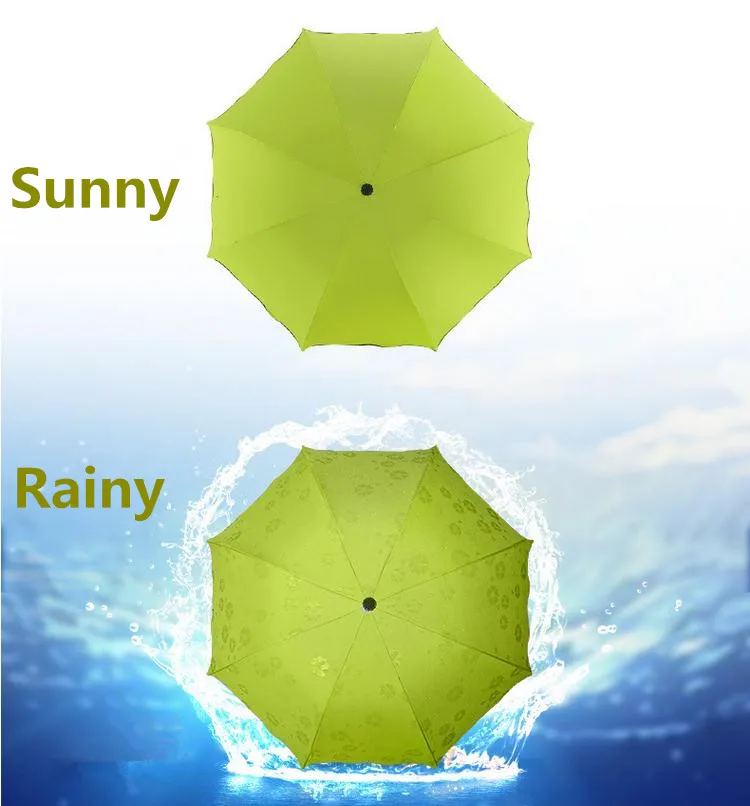 Три складные УФ-Защита от Солнца/дождя путешествия зонты волшебный меняющий цвет после воды подарок для леди девушка