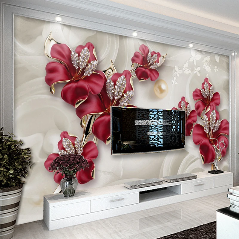 Custom Mural Wallpaper 3D Stereo Relief Flowers Jewelry Photo Wall