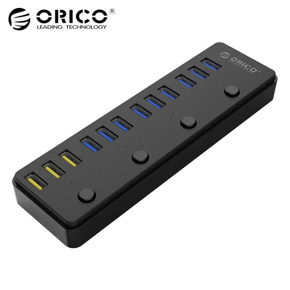 

ORICO 60W 12 Port USB 3.0 Hub including 3 BC1.2 Charging Port and 4 Power Switches LED Indicators
