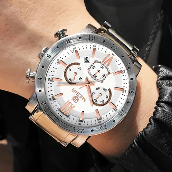 

MEGIR Mens Fashion Brand Business Quartz Wristwatches Men Stainless Steel Strap Waterproof Sports Watches Male Relogio Masculino