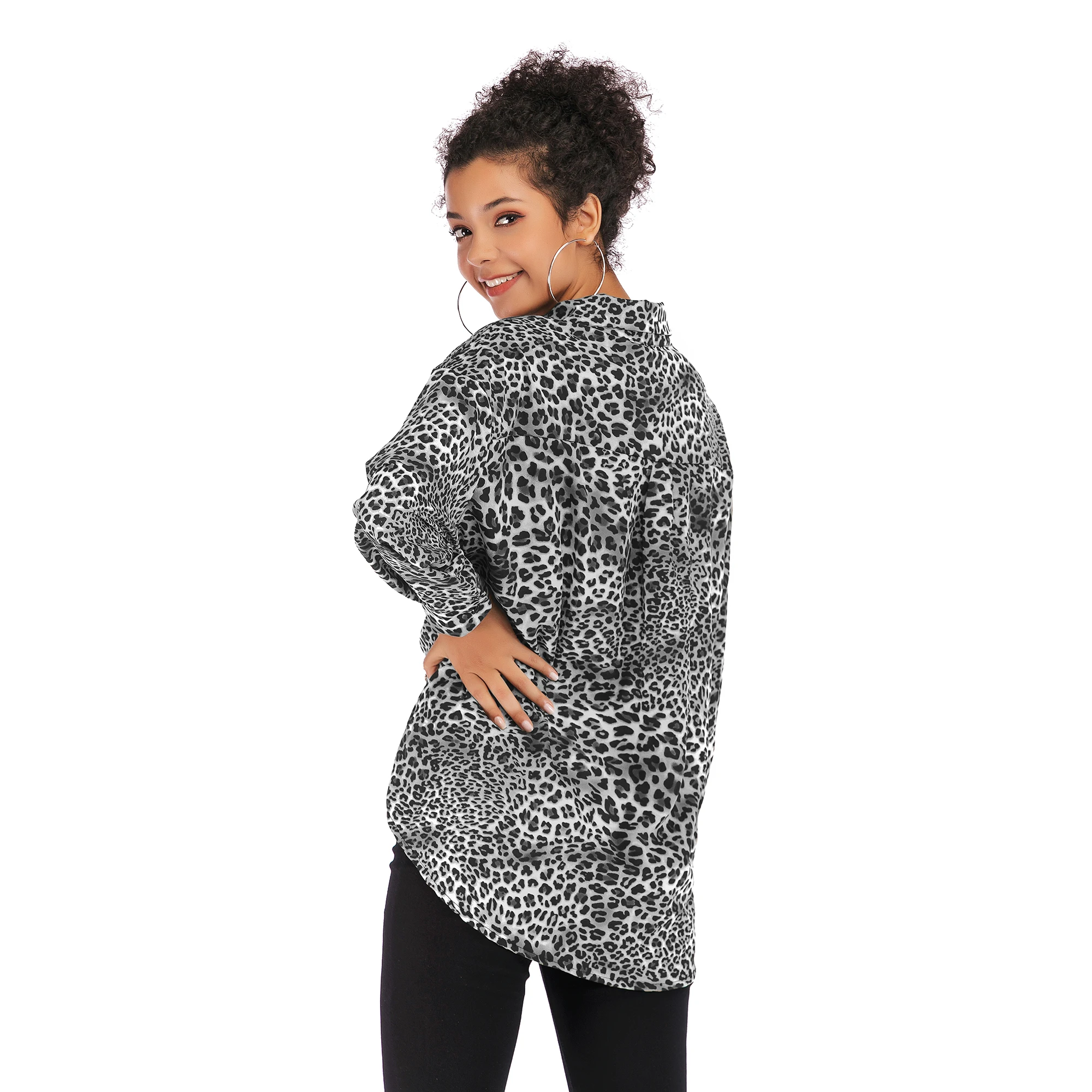 VZFF Women's Summer Women's Single Breasted Sexy Leopard Shirt Women's Fashion Lapel Long Sleeved Shirt Women's Casual Shirt