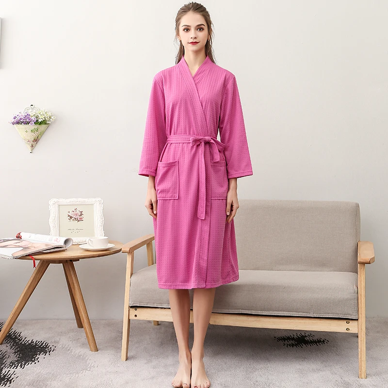 

2018 Bathrobes Women Robe Autumn Winter 3/4 Sleeve Waffle Robe Female Sleepwear Lounges Homewear Pyjamas Cotton Robe Long