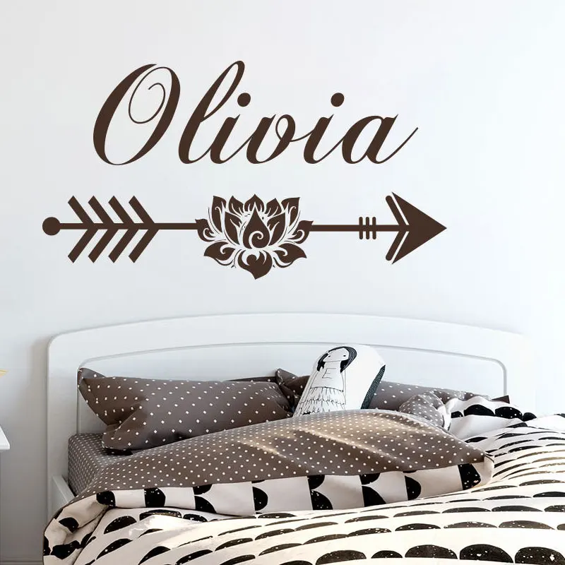 

Tribal Adventure Arrow Wall Sticker Personalized Kids Name Lotus Wall Decals Nursery Baby Girls Room Custom Name Murals Art NR49