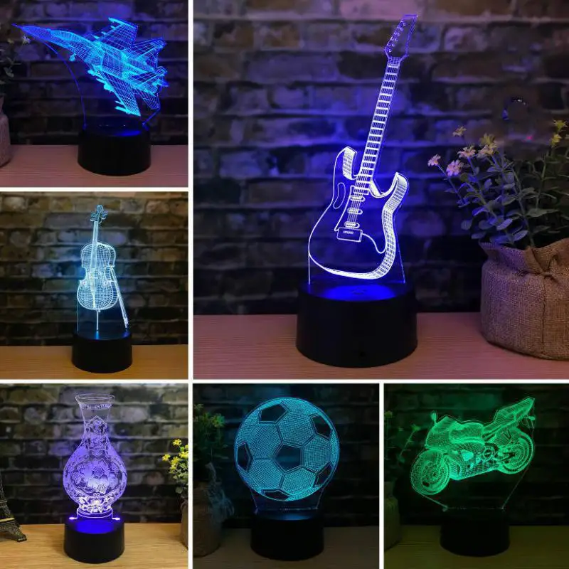 

Cello Guitar Football Green Lotus 3d Nightlight Creative Gift For Girlfriend's Birthday Led Night Light Novelty Led Usb 3d Lamp
