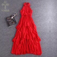 YOSIMI 2017 Summer Maxi Elegant Chiffon Vintage Ruffles Long Dress Stand-neck Beach Long Dresses Party Sexy Lady Tunic Red YOSIMI 2017 Summer Maxi Elegant Chiffon Vintage Ruffles Long Dress Stand-neck Beach Long Dresses Party Sexy Lady Tunic Red