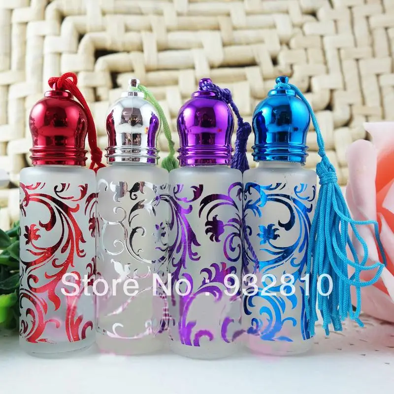 8ml Sandblasting Flower Glass Perfume Bottle with Roller Lids Fragrance
