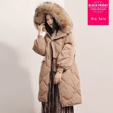 Новое поступление, зимнее модное пальто с капюшоном и воротником из натурального меха енота, плотная длинная куртка на утином пуху, теплая верхняя одежда размера плюс, wq468