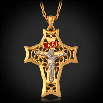 

INRI Cross Pendant Necklaces yellow Gold/Silver Color Crucifix Pendant Necklace For Men Religious Jewelry Jesus P088