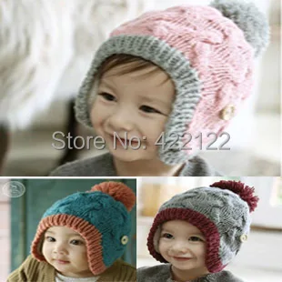 Зимние вязаные шапки с защитой ушей для мальчиков/девочек/комплекты шапок, шапочки для младенцев beanine chilldren-Dot Водолазка 1 шт./лот MC01
