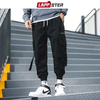 

LAPPSTER Men Hip Hop Black Cargo Pants Sweatpants 2020 Overalls Men Ribbons Streetwear Harem Pants Baggy Trousers Plus Size