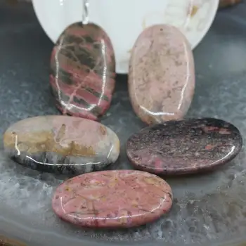 

New! 5pcs/lot Natural Rhodonite Jaspers Oval Slab Pendants,Top Drilled Pink Stone Gems Egg Slice Nugget Cabochon Charms Jewelry