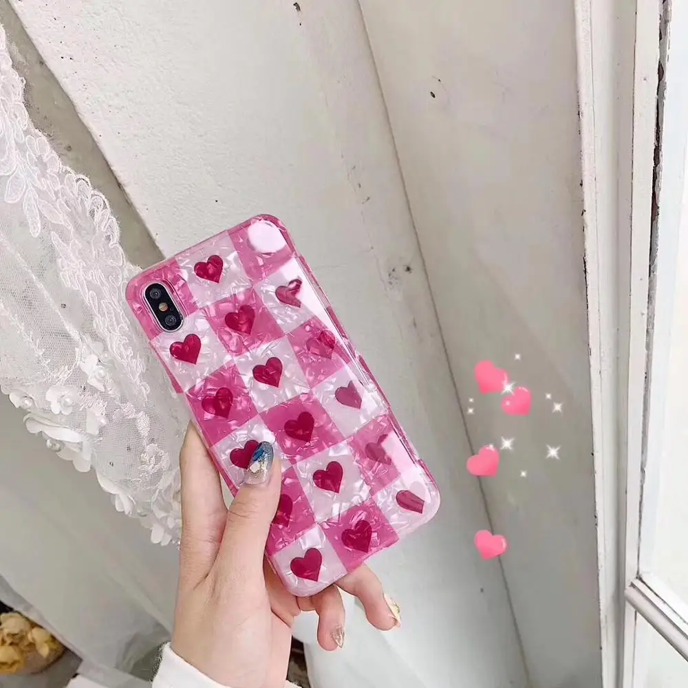 

Shell grain lattice love Turnkey mobile soft shell Suitcases the lamination process Case for iphone 6 7 8 pule X xR XsMAX