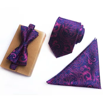 

3 Pcs Luxury Men Formal Ties Set Bow Tie Handkerchief Necktie Sets for Wedding