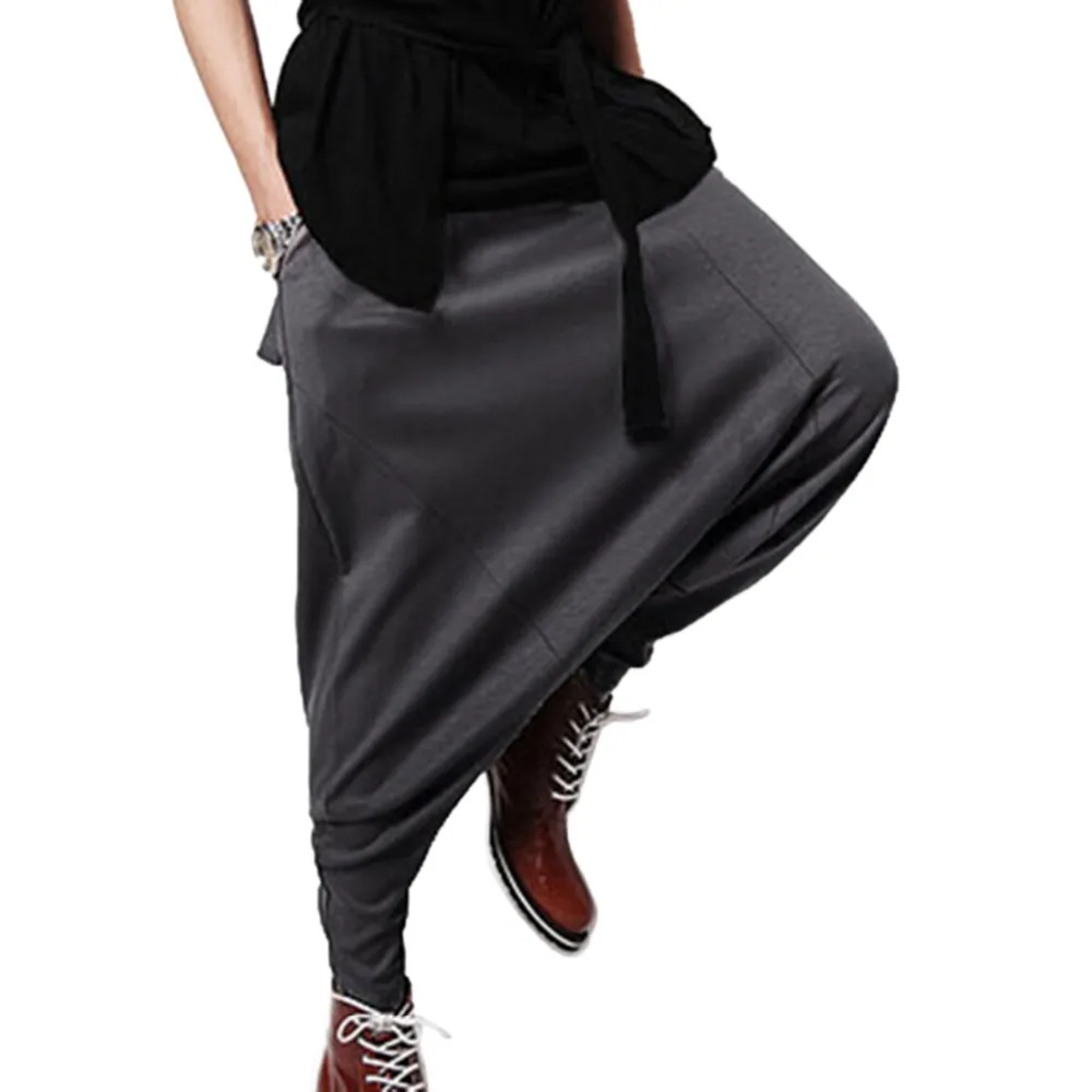 Men Hip Hop Baggy Pants Casual Loose Drop Crotch Harem