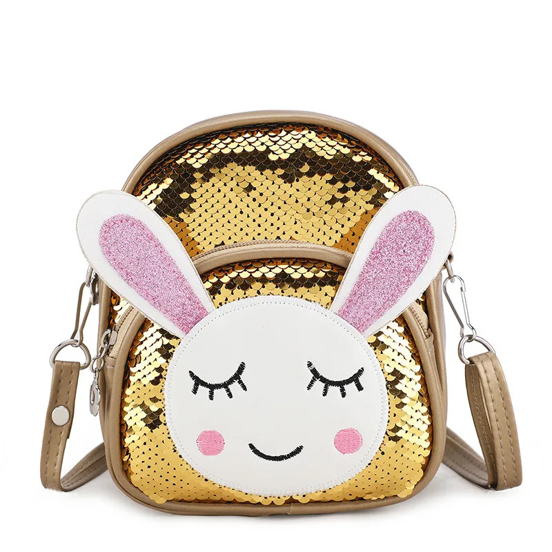 New Lovely Women Baby Girls Small School Backpack Crown Sequins Travel Cartoon Animal Print Rabbit Shoulder Bag Diaper Bags - Color: Yellow