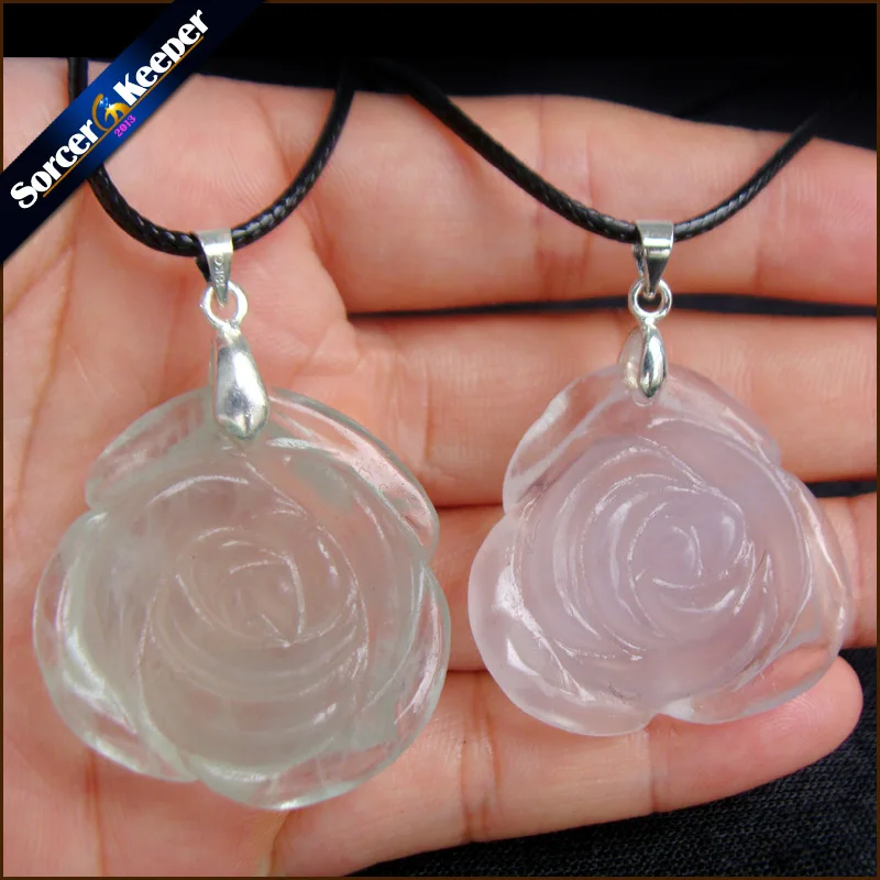 Hand Carved Natural Green Fluorite Stone Flower Amulet Lucky Women Cute Pendant Necklace Fashion Crystal Jewelry 1PCS HS205