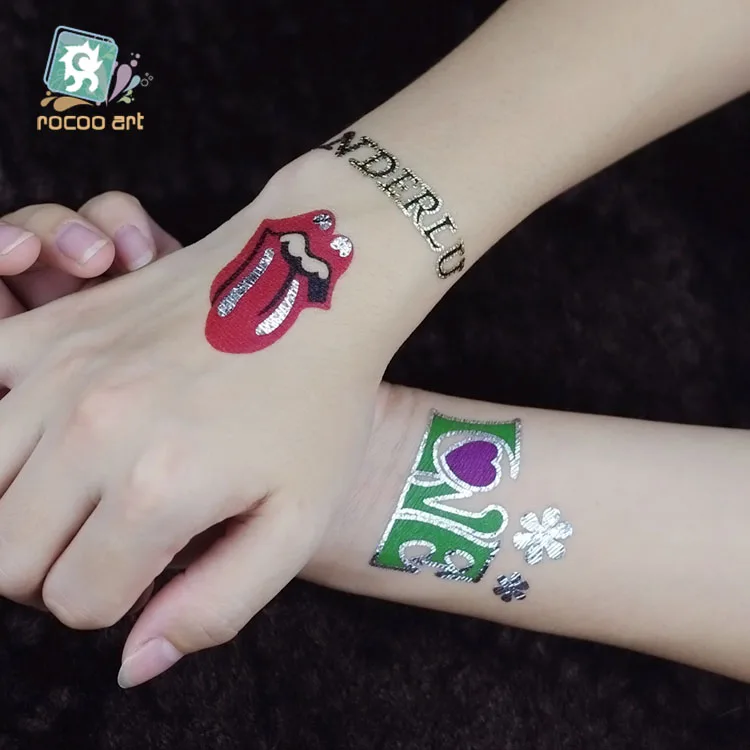

2019 Unique European Style Taty Tattoo Glitter Body Art Golden Temporary Tattoo Metallic Tongue Flower Bracelet Tatoo Designs
