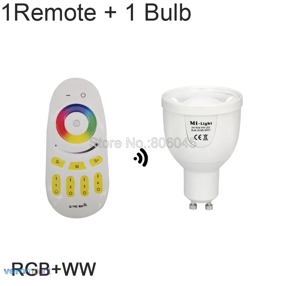 AC86-260V 2,4G GU10 5W RGBCW или RGBWW WiFi Светодиодный точечный светильник Milight FUT018 2,4G беспроводной пульт дистанционного управления/управление через WiFi - Испускаемый цвет: 1Remote 1Bulb WW