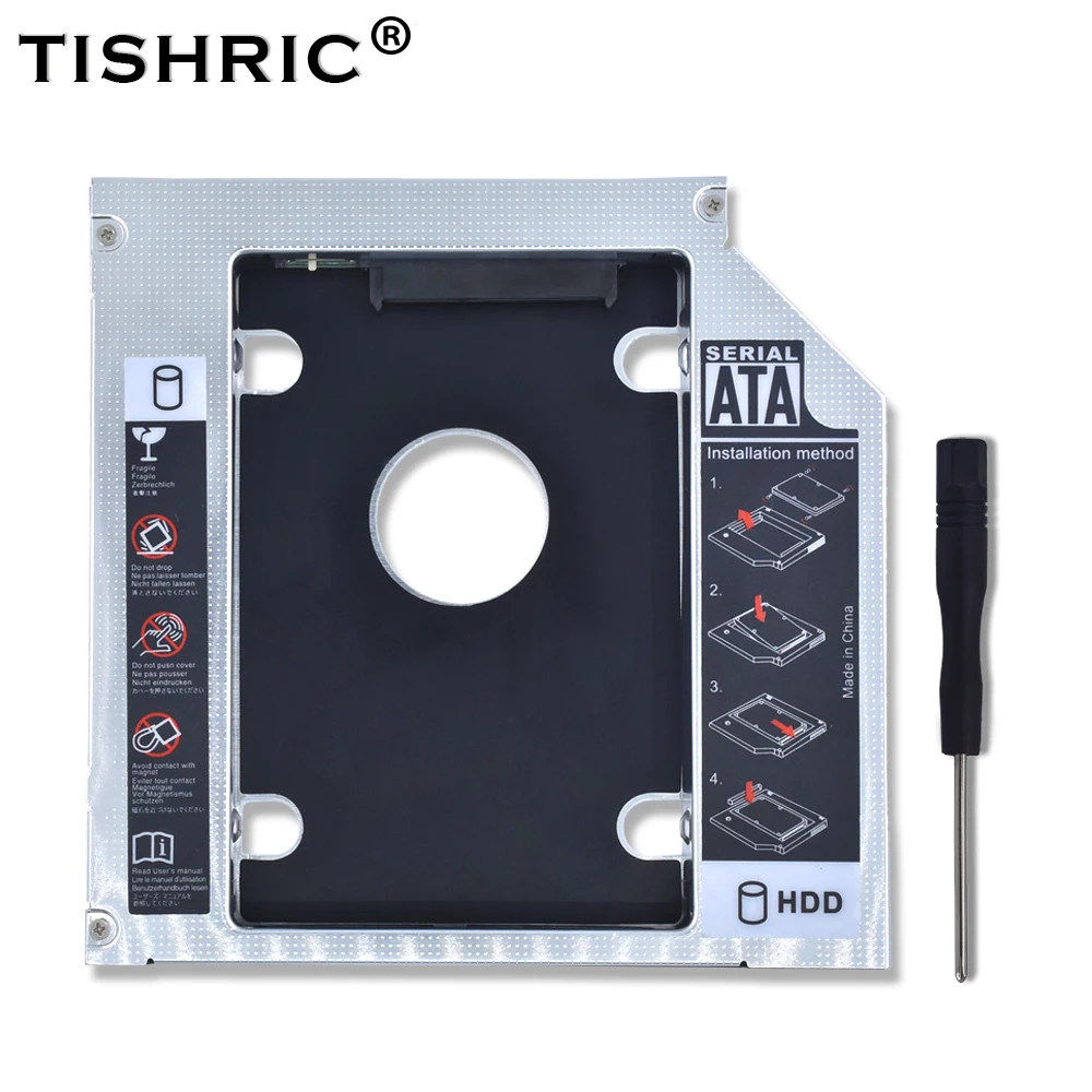 TISHRIC Универсальный алюминиевый 2-й HDD Caddy 12,7 мм SATA 3,0 2,5 "для ноутбука 12,7 мм ODD DVD-ROM Optibay корпус ssd-бокс корпус