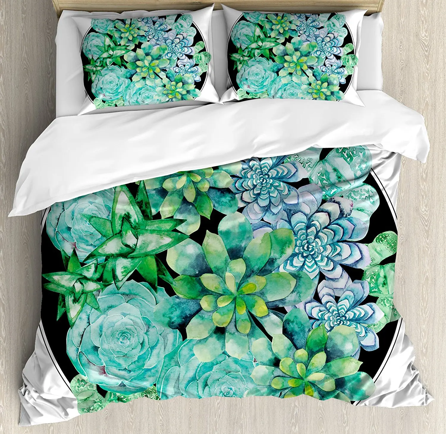

Succulent Duvet Cover Set Different Succulent Plants Corsage Design Exotic Flora Agave Foliage 4 Piece Bedding Set Green Mint