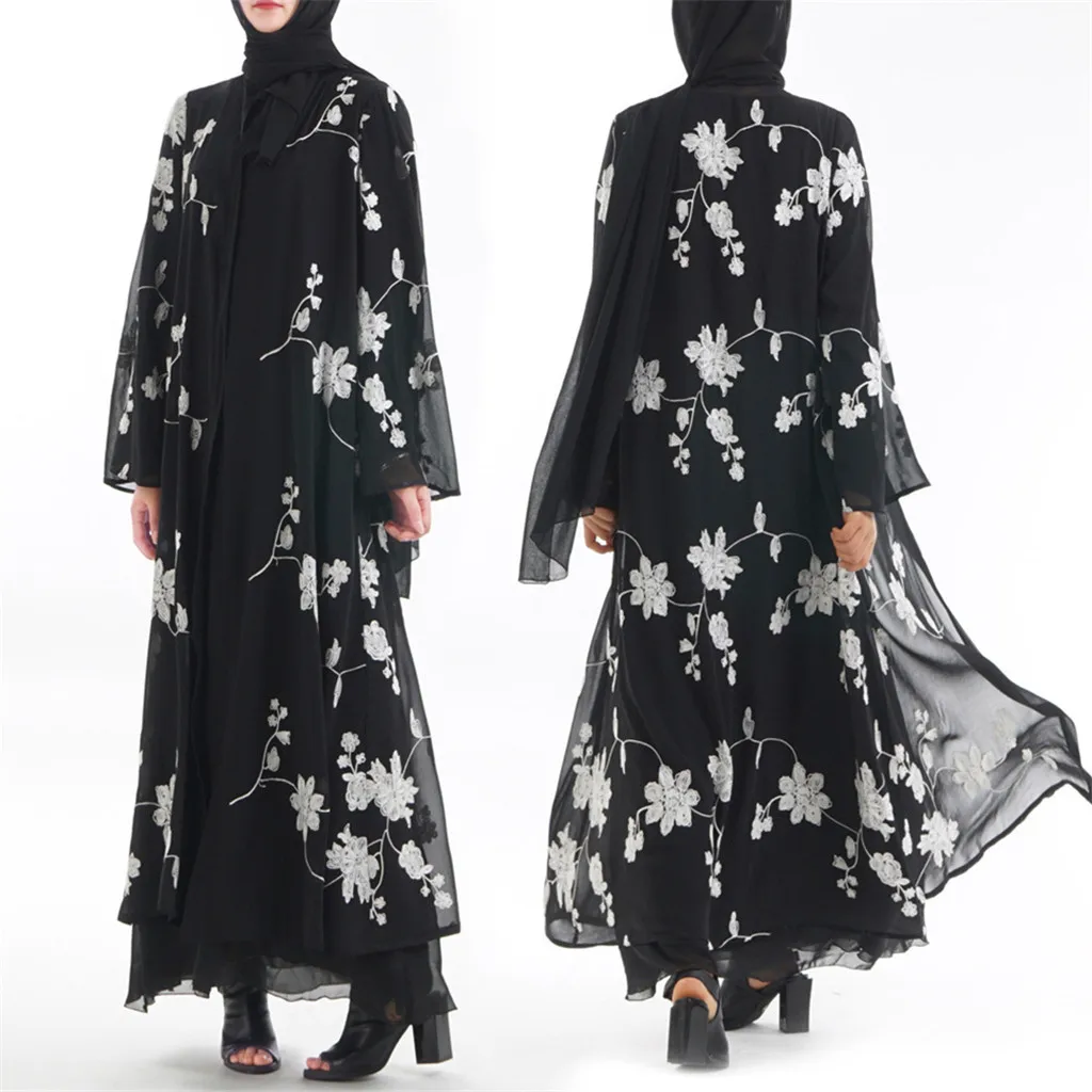 Мусульманская туника для женщин цветочный принт Макси платье кимоно открытый абайя халат Туника мусульманский Кафтан Дубай одежда высокого качества vestidos
