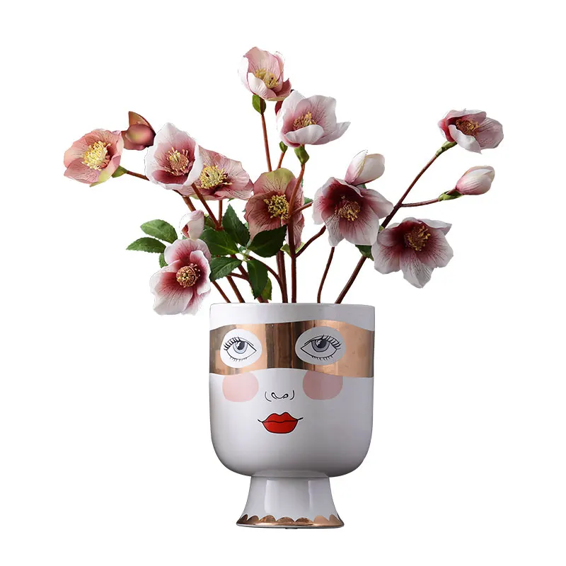 Персонализированные вазы двухстороннее украшение для лица дома керамические вазы для цветка уникальные свадебные новоселье подарок глиняная ваза наполнитель - Цвет: Белый