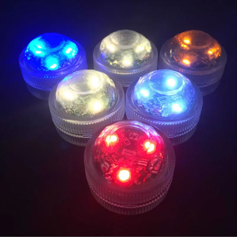 12ks / Lot Svatební dekorace 3 RGB LED dálkové ovládání Mini vodotěsné ponorné LED Party světla s baterií pro Halloween