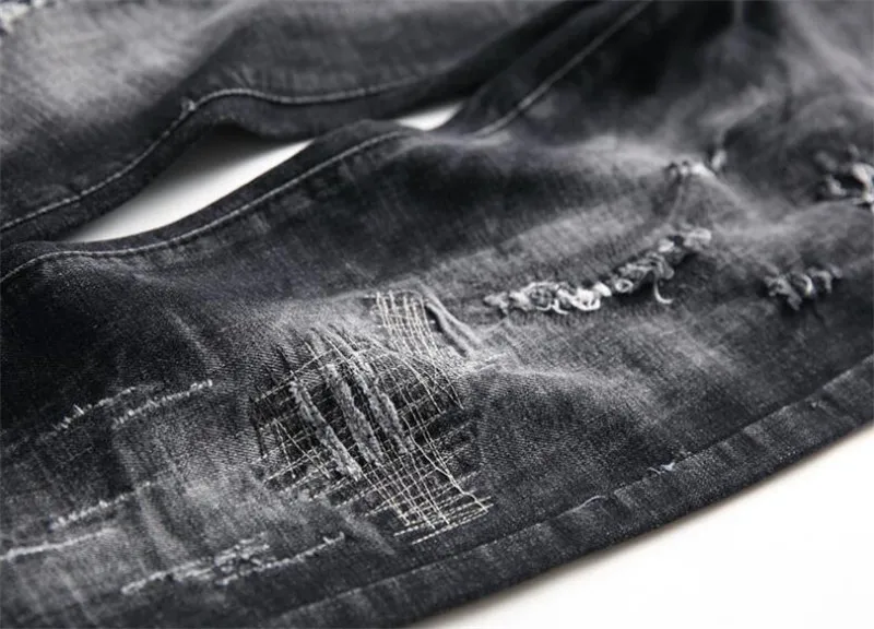 Бренд Новинка; модный стиль Для мужчин мото байкер джинсы Прямые Slim Fit Man джинсовые штаны проблемных черные джинсы мужской Homme
