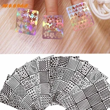 Dropshipping 12 Sheets New Nail Hollow Irregular Grid Stencil Reusable Manicure Stickers Stamping Template Nail Art Tools Mar10