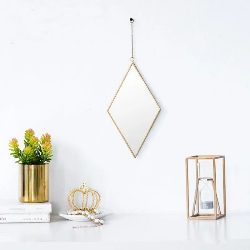 Скандинавское зеркало в форме бриллианта, креативное настенное, золотое, ручная работа, для гостиной, ванной комнаты, подвесные Многофункциональные Декоративные зеркала