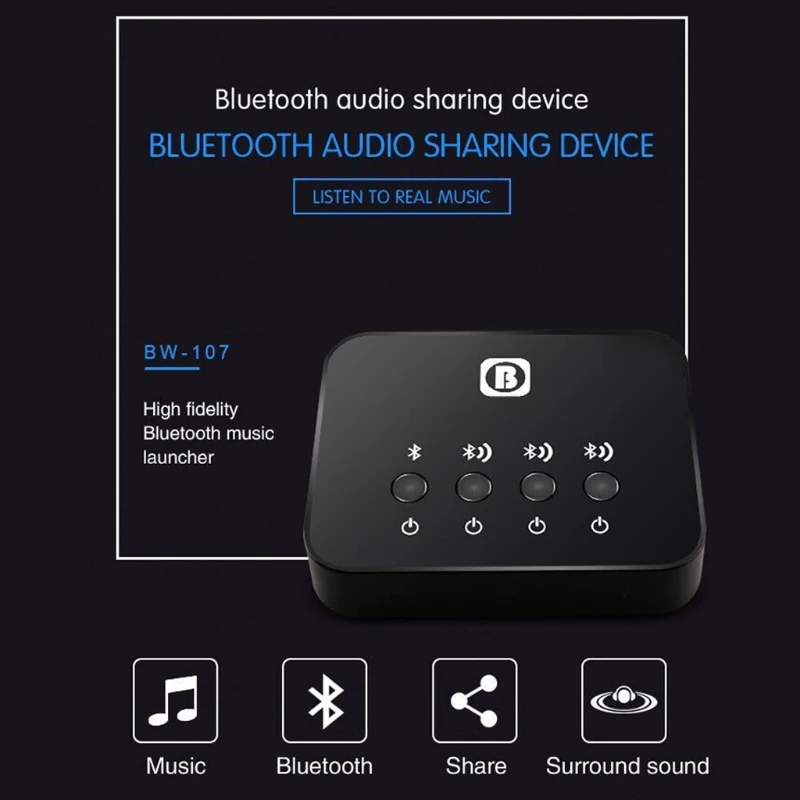 JINSHENGDA Bluetooth V4.0 стерео аудио музыкальный передатчик 1 до 2 AUX 3,5 мм для ТВ DVD MP3