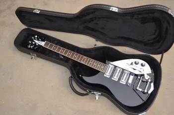wholesale High quality 3 pickups 6 strings Rick Black electric guitar and backer bigsby tremolo with Hard Case -2013-18