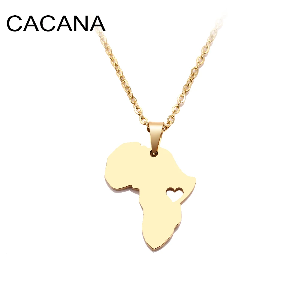 

CACANA Stainless Steel Necklace For Women Man Africa Map Gold And Silver Color Pendant Necklace Engagement Jewelry