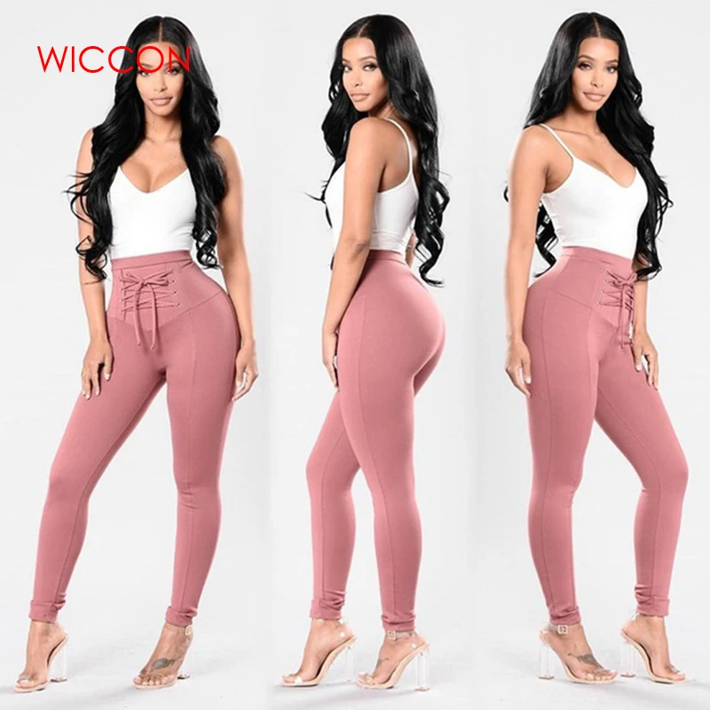 

Women High Waist Pants Lace Up Bow Long Pencil Pants Autumn Winter 2018 Womens Black Trousers Capris Trousers For women