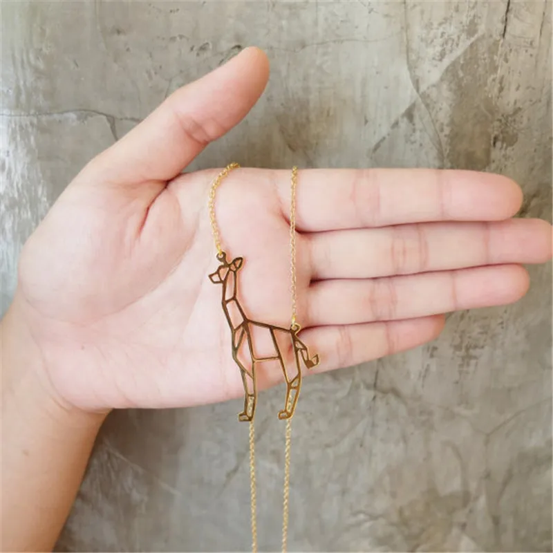 

Wholesale Trendy Gold Color Silver Color Giraffe Necklace Women Origami Statement Necklace Jungle jewelry Kolye Cs Go Collares