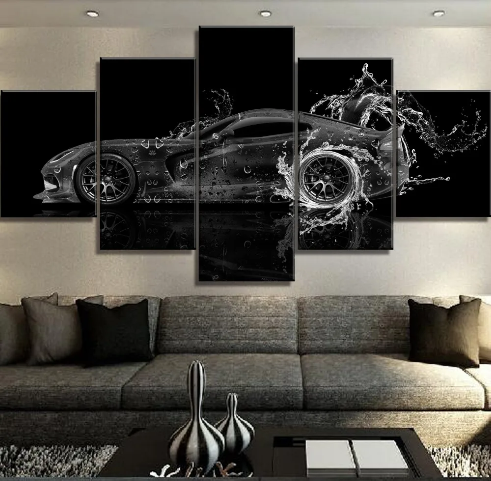 Abstract Art Black Luxury Car 5 Piece Canvas Art Print Picture