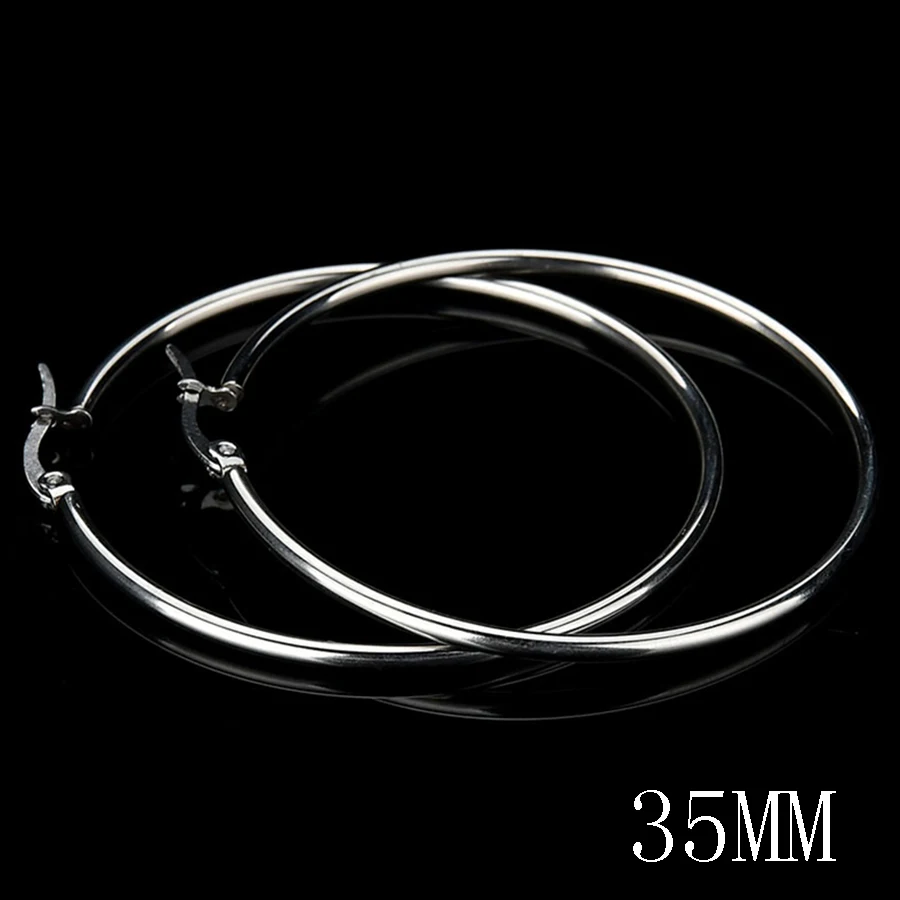 HOBBORN, женские большие круглые серьги-кольца, нержавеющая сталь 316L, 20-100 мм, в стиле хип-хоп, для ночного клуба, антиаллергенные мужские серьги - Окраска металла: Silver 35mm